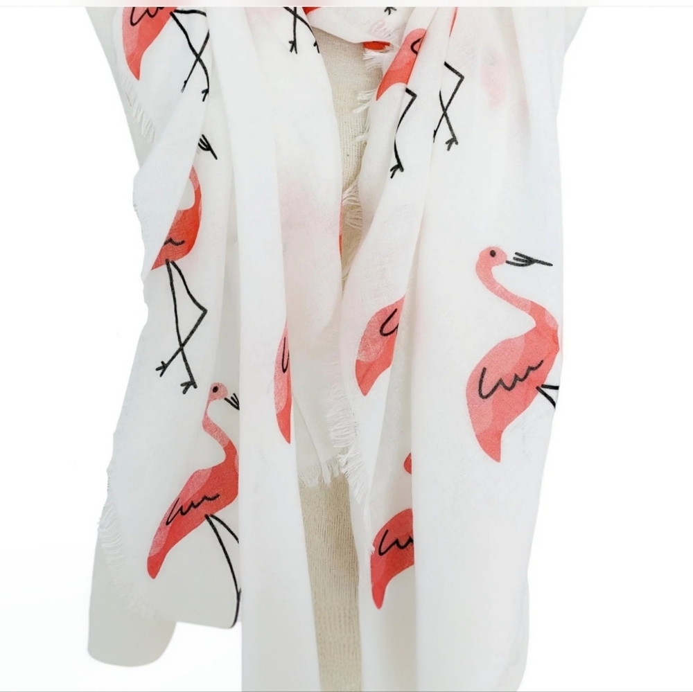 JUST CLASSIC SUNNY Pink Flamingo Lightweight Fringe Scarf | Tropical Boho Wrap